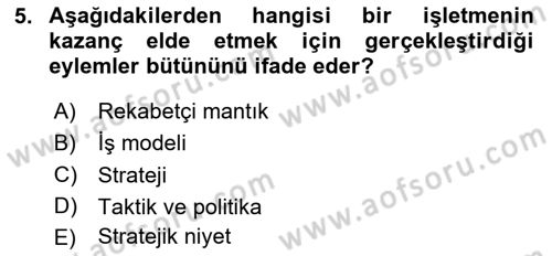 Stratejik Yönetim Dersi 2025 - 2026 Yılı Yaz Okulu Sınav Soruları 5. Soru