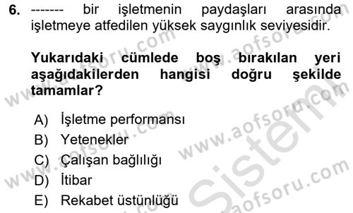Stratejik Yönetim Dersi 2025 - 2026 Yılı Yaz Okulu Sınav Soruları 6. Soru