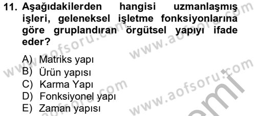 Yönetim ve Organizasyon Dersi 2012 - 2013 Yılı (Vize) Ara Sınav Soruları 11. Soru