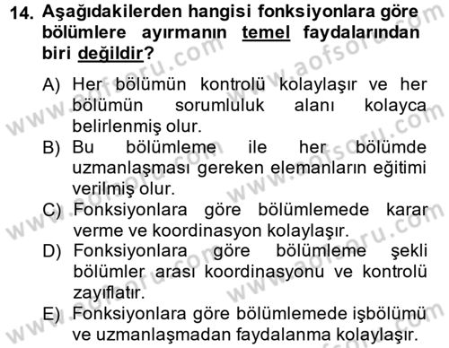 Yönetim ve Organizasyon Dersi 2012 - 2013 Yılı (Vize) Ara Sınav Soruları 14. Soru