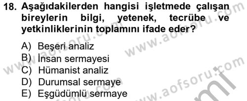Yönetim ve Organizasyon Dersi 2012 - 2013 Yılı (Final) Dönem Sonu Sınav Soruları 18. Soru
