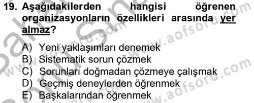 Yönetim ve Organizasyon Dersi 2012 - 2013 Yılı (Final) Dönem Sonu Sınav Soruları 19. Soru