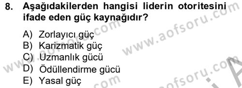 Yönetim ve Organizasyon Dersi 2012 - 2013 Yılı (Final) Dönem Sonu Sınav Soruları 8. Soru