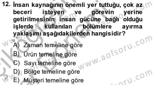Yönetim ve Organizasyon Dersi 2013 - 2014 Yılı (Vize) Ara Sınav Soruları 12. Soru