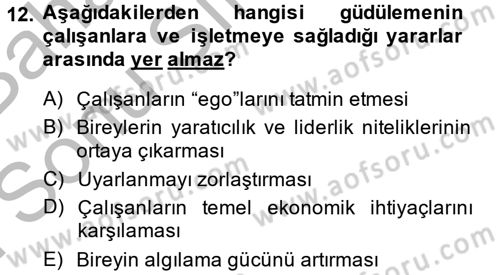 Yönetim ve Organizasyon Dersi 2013 - 2014 Yılı (Final) Dönem Sonu Sınav Soruları 12. Soru