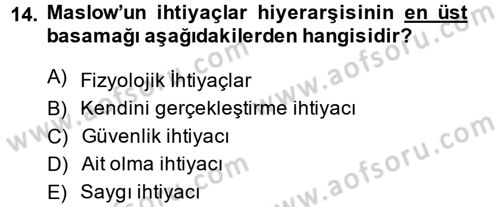 Yönetim ve Organizasyon Dersi 2013 - 2014 Yılı (Final) Dönem Sonu Sınav Soruları 14. Soru