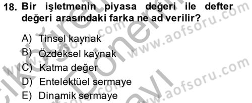 Yönetim ve Organizasyon Dersi 2013 - 2014 Yılı (Final) Dönem Sonu Sınav Soruları 18. Soru