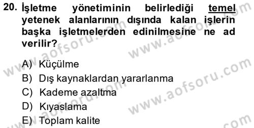 Yönetim ve Organizasyon Dersi 2013 - 2014 Yılı (Final) Dönem Sonu Sınav Soruları 20. Soru