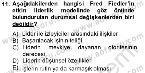 Yönetim ve Organizasyon Dersi 2013 - 2014 Yılı Tek Ders Sınav Soruları 11. Soru