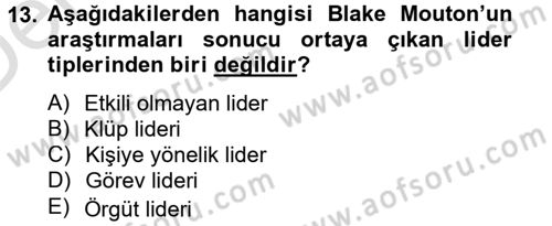 Yönetim ve Organizasyon Dersi 2013 - 2014 Yılı Tek Ders Sınav Soruları 13. Soru