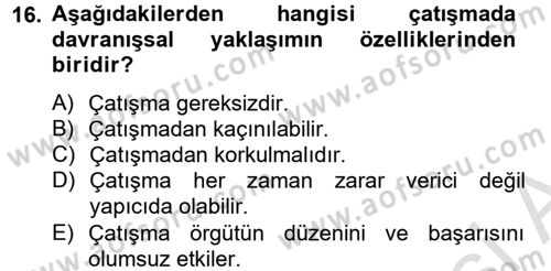 Yönetim ve Organizasyon Dersi 2013 - 2014 Yılı Tek Ders Sınav Soruları 16. Soru