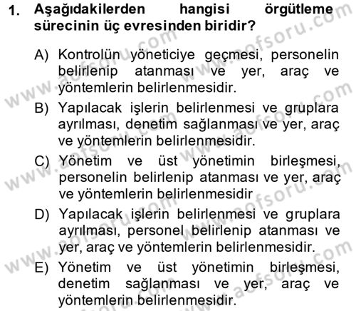 Yönetim ve Organizasyon Dersi 2014 - 2015 Yılı (Vize) Ara Sınav Soruları 1. Soru