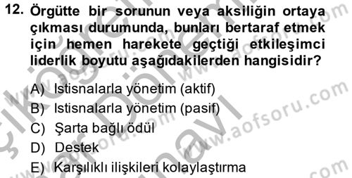 Yönetim ve Organizasyon Dersi 2014 - 2015 Yılı (Final) Dönem Sonu Sınav Soruları 12. Soru