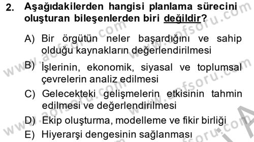 Yönetim ve Organizasyon Dersi 2014 - 2015 Yılı (Final) Dönem Sonu Sınav Soruları 2. Soru