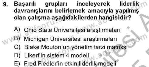 Yönetim ve Organizasyon Dersi 2014 - 2015 Yılı (Final) Dönem Sonu Sınav Soruları 9. Soru
