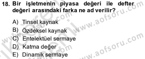 Yönetim ve Organizasyon Dersi 2014 - 2015 Yılı Tek Ders Sınav Soruları 18. Soru