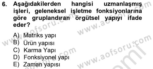 Yönetim ve Organizasyon Dersi 2014 - 2015 Yılı Tek Ders Sınav Soruları 6. Soru