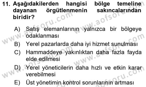 Yönetim ve Organizasyon Dersi 2015 - 2016 Yılı (Vize) Ara Sınav Soruları 11. Soru
