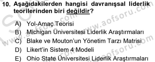 Yönetim ve Organizasyon Dersi 2015 - 2016 Yılı (Final) Dönem Sonu Sınav Soruları 10. Soru