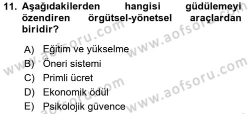Yönetim ve Organizasyon Dersi 2015 - 2016 Yılı (Final) Dönem Sonu Sınav Soruları 11. Soru