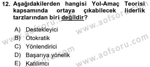 Yönetim ve Organizasyon Dersi 2015 - 2016 Yılı (Final) Dönem Sonu Sınav Soruları 12. Soru