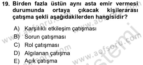 Yönetim ve Organizasyon Dersi 2015 - 2016 Yılı (Final) Dönem Sonu Sınav Soruları 19. Soru