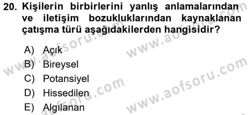Yönetim ve Organizasyon Dersi 2015 - 2016 Yılı (Final) Dönem Sonu Sınav Soruları 20. Soru