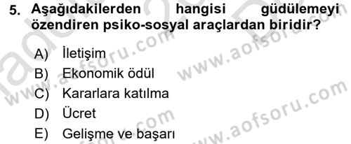 Yönetim ve Organizasyon Dersi 2015 - 2016 Yılı (Final) Dönem Sonu Sınav Soruları 5. Soru