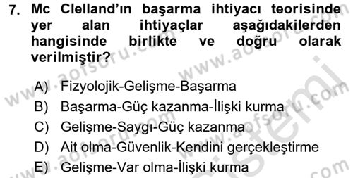 Yönetim ve Organizasyon Dersi 2015 - 2016 Yılı (Final) Dönem Sonu Sınav Soruları 7. Soru