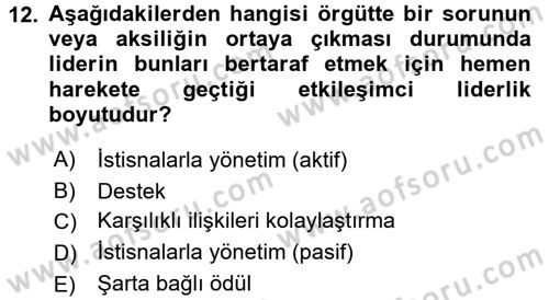 Yönetim ve Organizasyon Dersi 2015 - 2016 Yılı Tek Ders Sınav Soruları 12. Soru