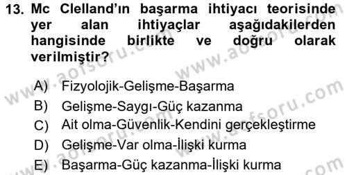 Yönetim ve Organizasyon Dersi 2015 - 2016 Yılı Tek Ders Sınav Soruları 13. Soru
