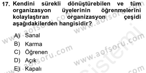 Yönetim ve Organizasyon Dersi 2015 - 2016 Yılı Tek Ders Sınav Soruları 17. Soru