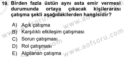 Yönetim ve Organizasyon Dersi 2015 - 2016 Yılı Tek Ders Sınav Soruları 19. Soru