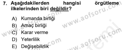 Yönetim ve Organizasyon Dersi 2015 - 2016 Yılı Tek Ders Sınav Soruları 7. Soru