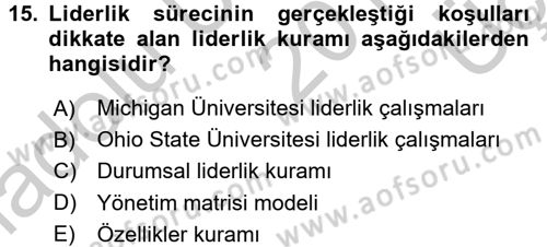 Yönetim ve Organizasyon Dersi 2016 - 2017 Yılı 3 Ders Sınav Soruları 15. Soru