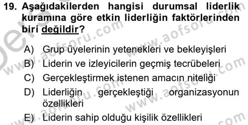 Yönetim ve Organizasyon Dersi 2016 - 2017 Yılı 3 Ders Sınav Soruları 19. Soru
