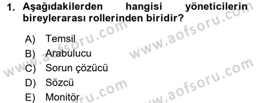 Yönetim ve Organizasyon Dersi 2016 - 2017 Yılı (Vize) Ara Sınavı 1. Soru