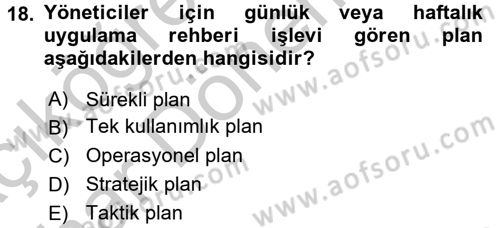 Yönetim ve Organizasyon Dersi 2016 - 2017 Yılı (Vize) Ara Sınavı 18. Soru