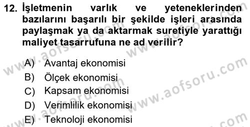 Yönetim ve Organizasyon Dersi 2016 - 2017 Yılı (Final) Dönem Sonu Sınav Soruları 12. Soru