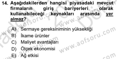 Yönetim ve Organizasyon Dersi 2016 - 2017 Yılı (Final) Dönem Sonu Sınav Soruları 14. Soru