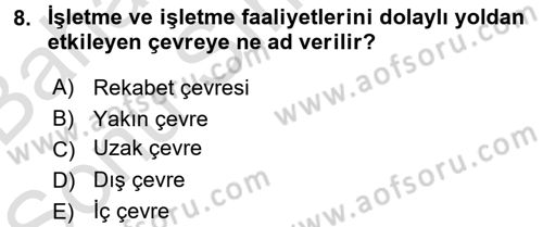 Yönetim ve Organizasyon Dersi 2016 - 2017 Yılı (Final) Dönem Sonu Sınav Soruları 8. Soru