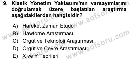 Yönetim ve Organizasyon Dersi 2017 - 2018 Yılı (Vize) Ara Sınav Soruları 9. Soru