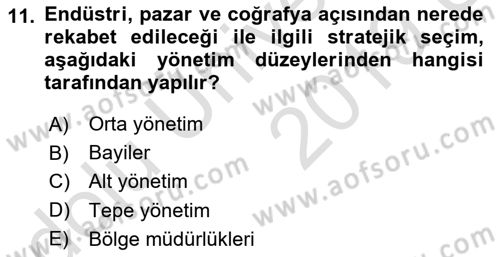 Yönetim ve Organizasyon Dersi 2018 - 2019 Yılı 3 Ders Sınav Soruları 11. Soru
