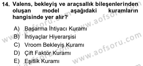 Yönetim ve Organizasyon Dersi 2018 - 2019 Yılı (Final) Dönem Sonu Sınav Soruları 14. Soru