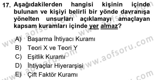Yönetim ve Organizasyon Dersi 2018 - 2019 Yılı (Final) Dönem Sonu Sınav Soruları 17. Soru