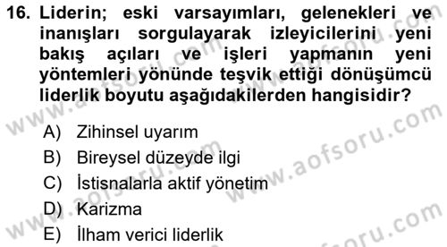Yönetim ve Organizasyon Dersi 2018 - 2019 Yılı Yaz Okulu Sınav Soruları 16. Soru