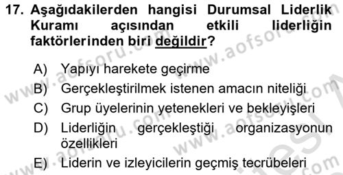 Yönetim ve Organizasyon Dersi 2020 - 2021 Yılı Yaz Okulu Sınav Soruları 17. Soru