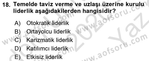 Yönetim ve Organizasyon Dersi 2020 - 2021 Yılı Yaz Okulu Sınav Soruları 18. Soru