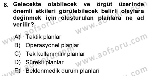Yönetim ve Organizasyon Dersi 2020 - 2021 Yılı Yaz Okulu Sınav Soruları 8. Soru