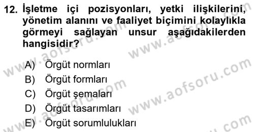 Yönetim ve Organizasyon Dersi 2021 - 2022 Yılı (Final) Dönem Sonu Sınav Soruları 12. Soru